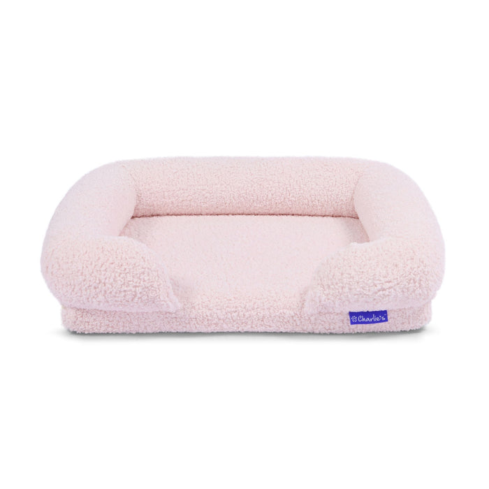 Teddy Fleece Memory Foam Sofa Pet Bed with Bolster - Pink  in 3 Sizes