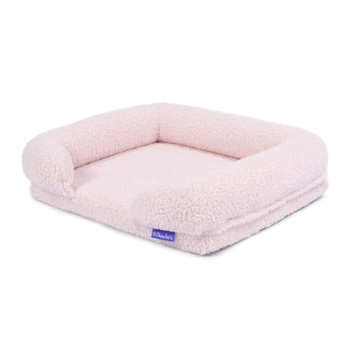 Teddy Fleece Memory Foam Sofa Pet Bed with Bolster - Pink  in 3 Sizes