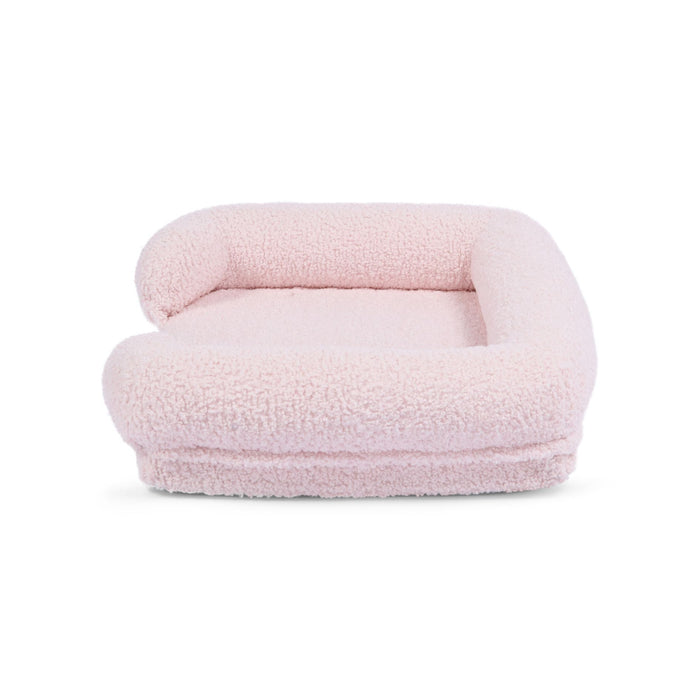 Teddy Fleece Memory Foam Sofa Pet Bed with Bolster - Pink  in 3 Sizes