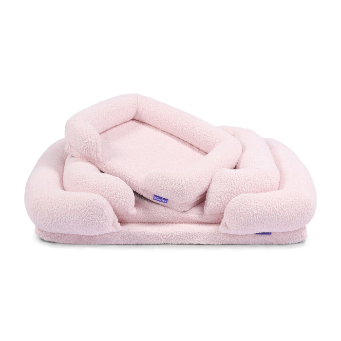 Teddy Fleece Memory Foam Sofa Pet Bed with Bolster - Pink  in 3 Sizes