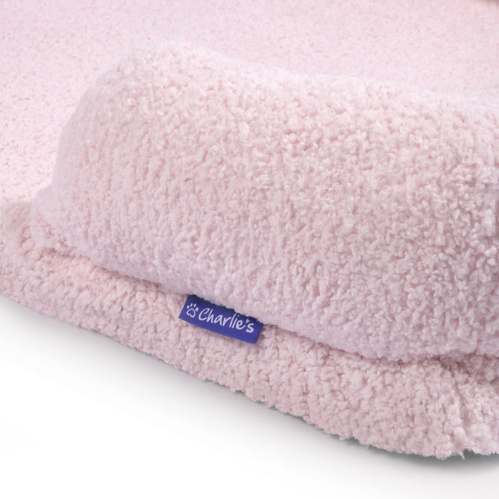 Teddy Fleece Memory Foam Sofa Pet Bed with Bolster - Pink  in 3 Sizes