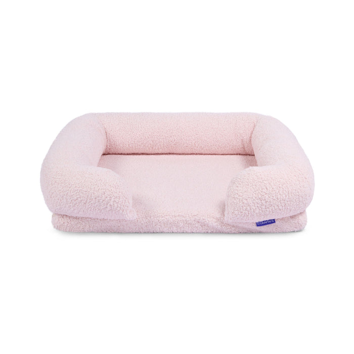 Teddy Fleece Memory Foam Sofa Pet Bed with Bolster - Pink  in 3 Sizes