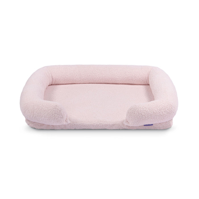 Teddy Fleece Memory Foam Sofa Pet Bed with Bolster - Pink  in 3 Sizes