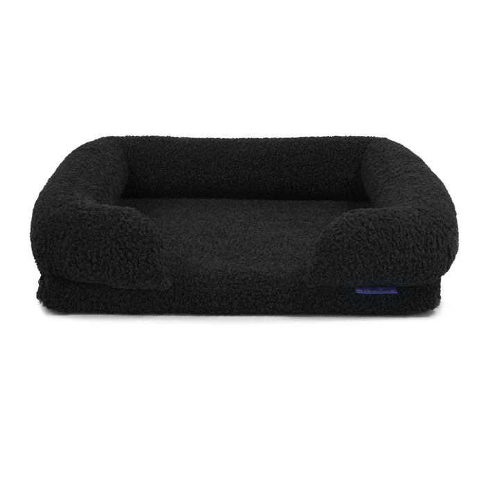 Teddy Fleece Memory Foam Sofa Pet Bed with Bolster - Charcoal  in 3 Sizes