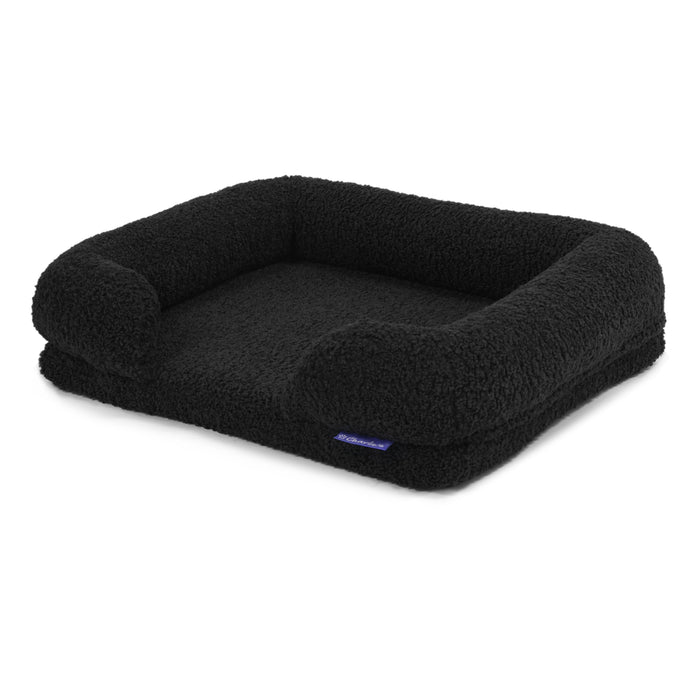 Teddy Fleece Memory Foam Sofa Pet Bed with Bolster - Charcoal  in 3 Sizes