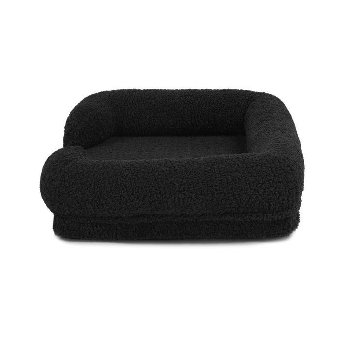 Teddy Fleece Memory Foam Sofa Pet Bed with Bolster - Charcoal  in 3 Sizes