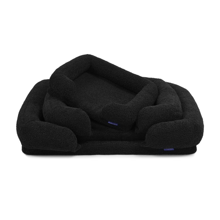 Teddy Fleece Memory Foam Sofa Pet Bed with Bolster - Charcoal  in 3 Sizes