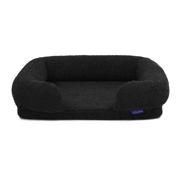 Teddy Fleece Memory Foam Sofa Pet Bed with Bolster - Charcoal  in 3 Sizes