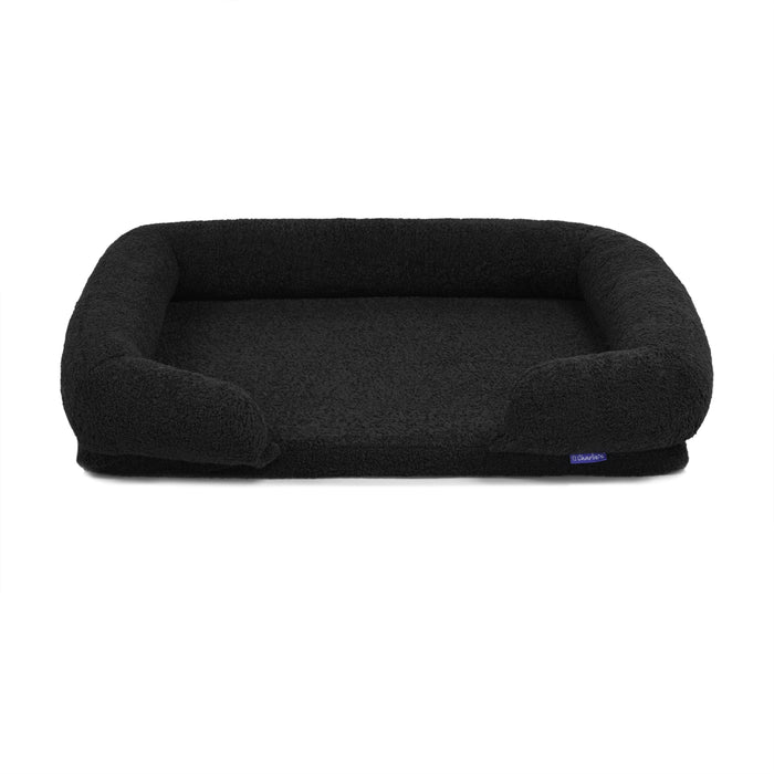 Teddy Fleece Memory Foam Sofa Pet Bed with Bolster - Charcoal  in 3 Sizes