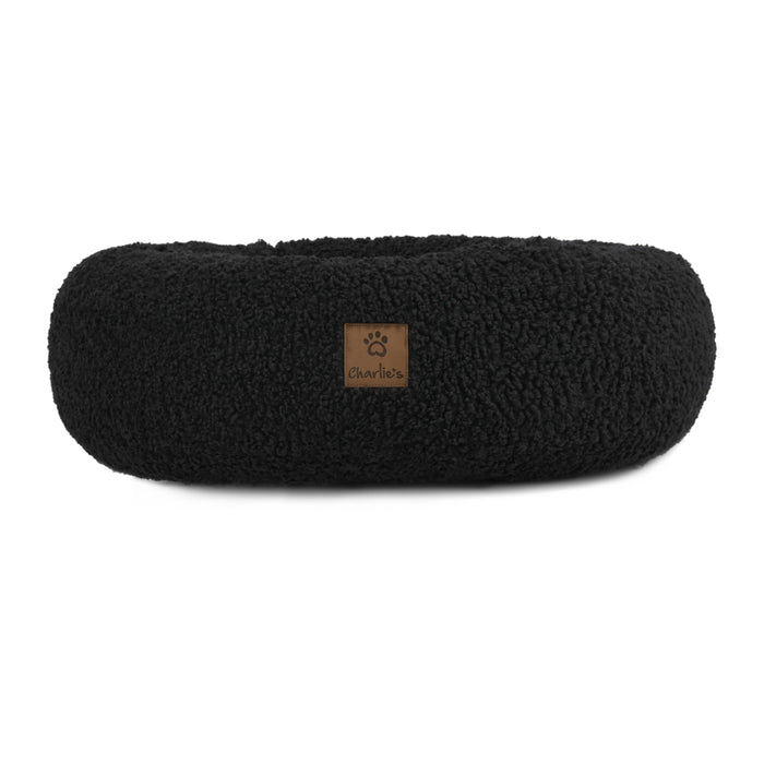 Teddy Fleece Round Donut Pet Bed - Charcoal in 3 Sizes