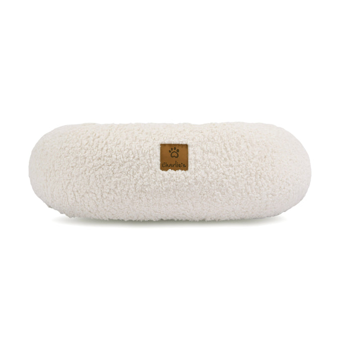 Teddy Fleece Round Donut Pet Bed - Cream in 3 Sizes