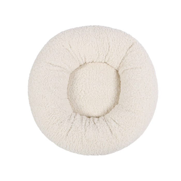 Teddy Fleece Round Donut Pet Bed - Cream in 3 Sizes