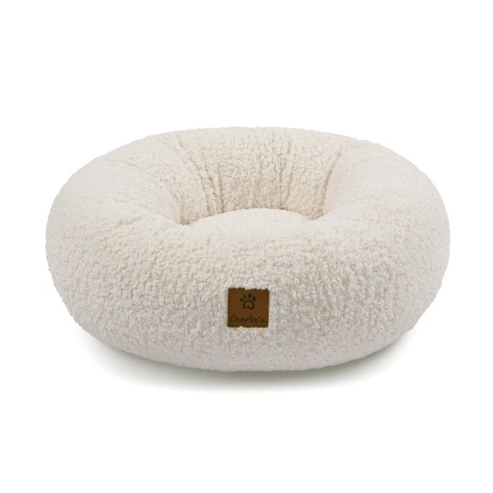 Teddy Fleece Round Donut Pet Bed - Cream in 3 Sizes