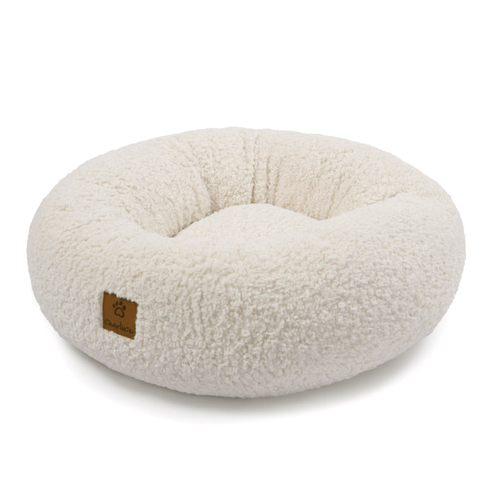 Teddy Fleece Round Donut Pet Bed - Cream in 3 Sizes