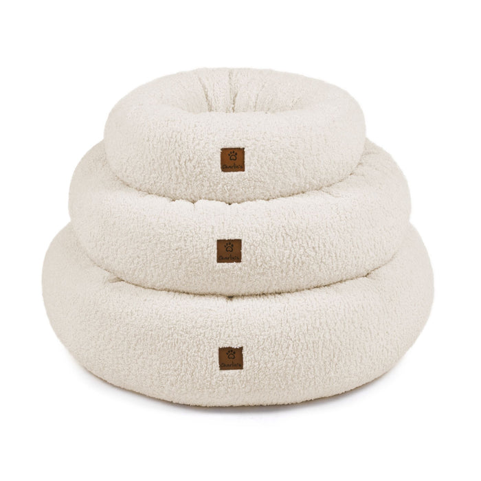 Teddy Fleece Round Donut Pet Bed - Cream in 3 Sizes