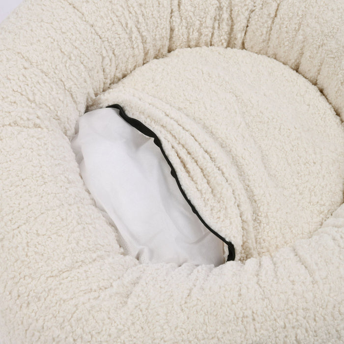 Teddy Fleece Round Donut Pet Bed - Cream in 3 Sizes