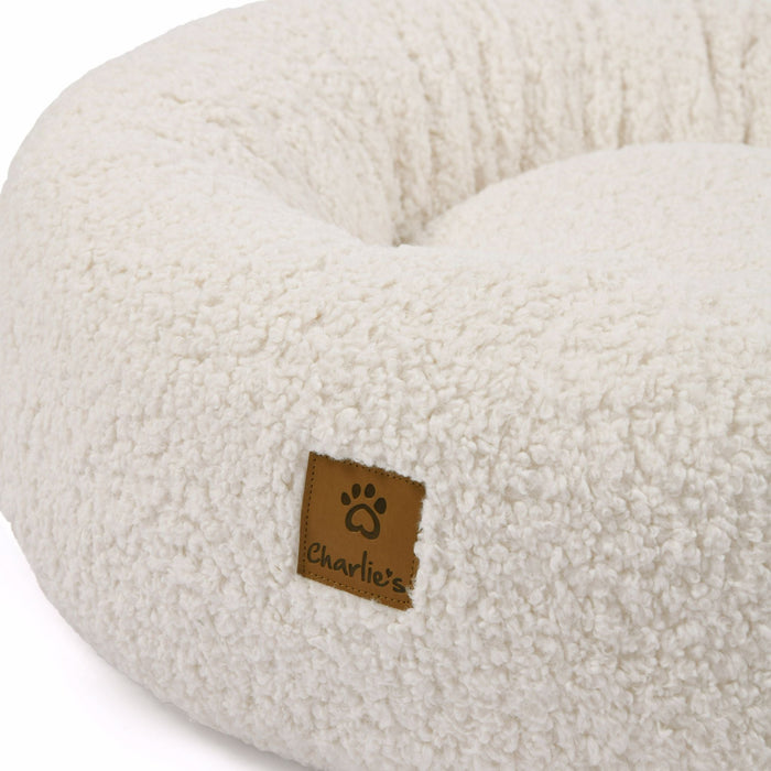 Teddy Fleece Round Donut Pet Bed - Cream in 3 Sizes