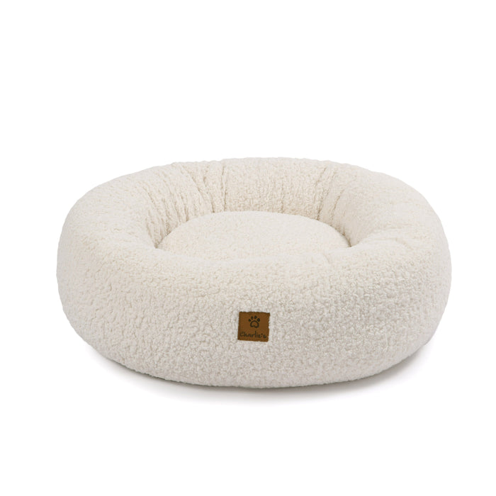 Teddy Fleece Round Donut Pet Bed - Cream in 3 Sizes