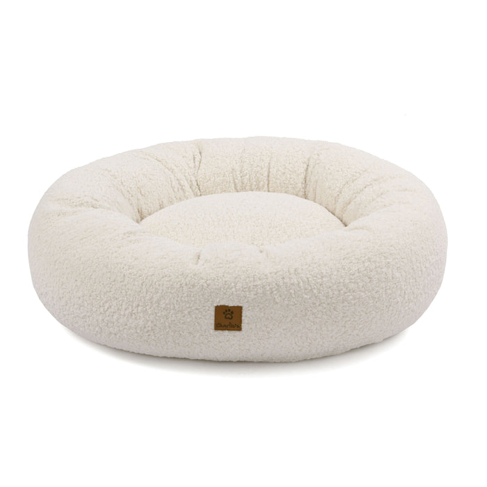 Teddy Fleece Round Donut Pet Bed - Cream in 3 Sizes