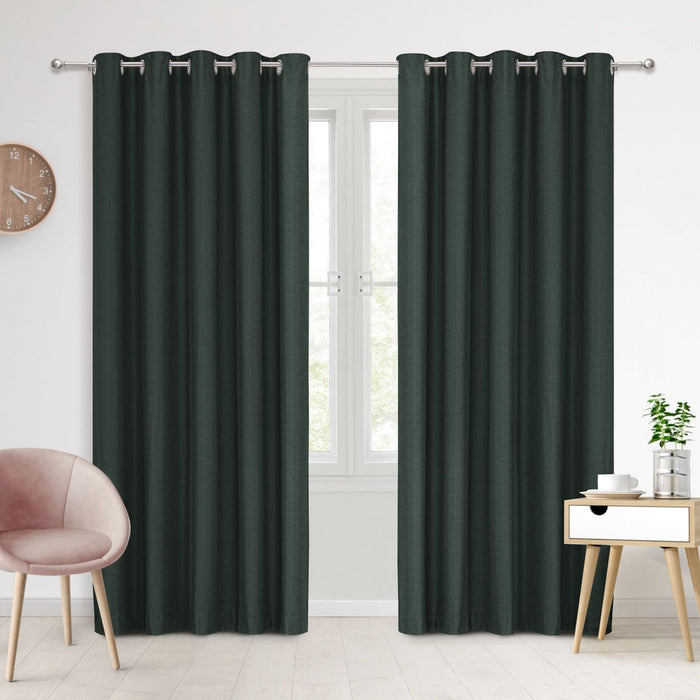 Pair of 233cm Wide 100% Blockout Eyelet Curtains in Green | 4 Sizes