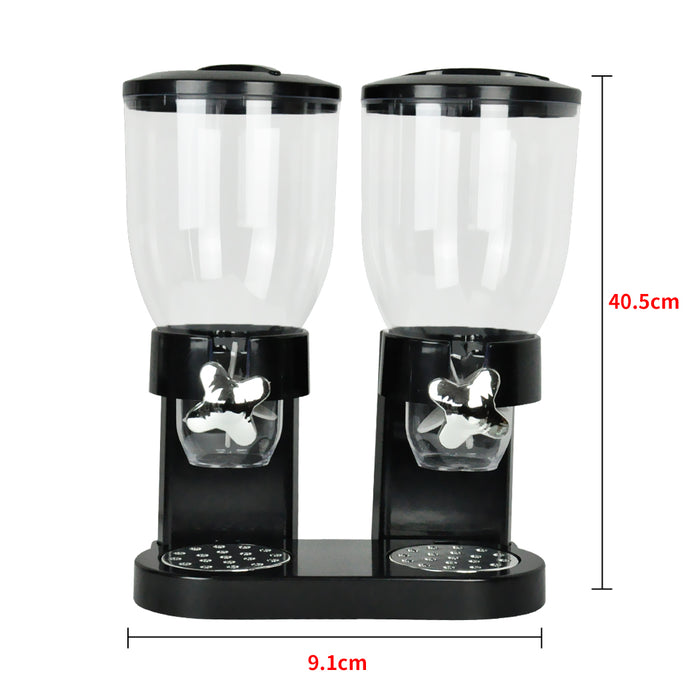 Double Cereal Dispenser Dry Food Storage Container Dispense Machine Black