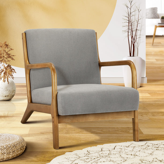 Modern Jakara Accent Lounge Chair | Soft Upholstered Wooden Fabric Lounge Armchair by Oikiture | 3 Colours