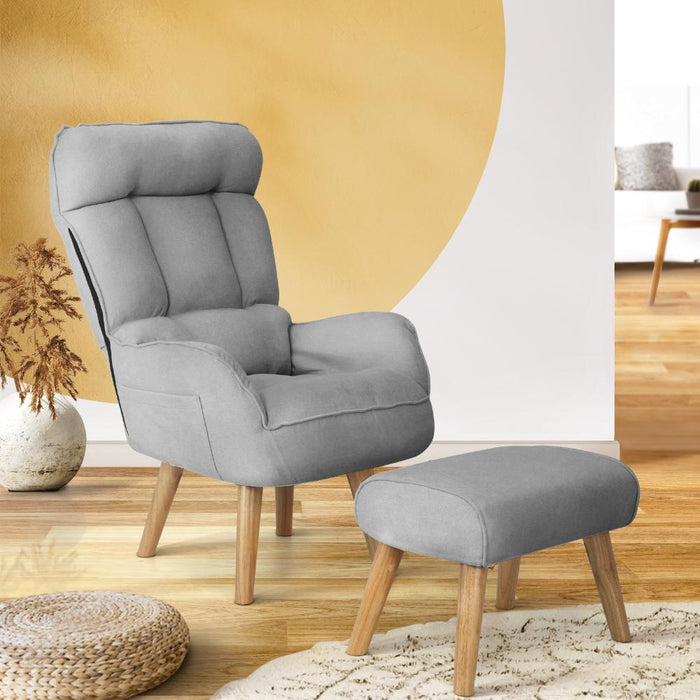 Lana Fabric Lounge Chair And Ottoman Stool Set | 360° Swivel Seat and 145° Recline Extra Soft Armchair & Ottoman | 2 Colours