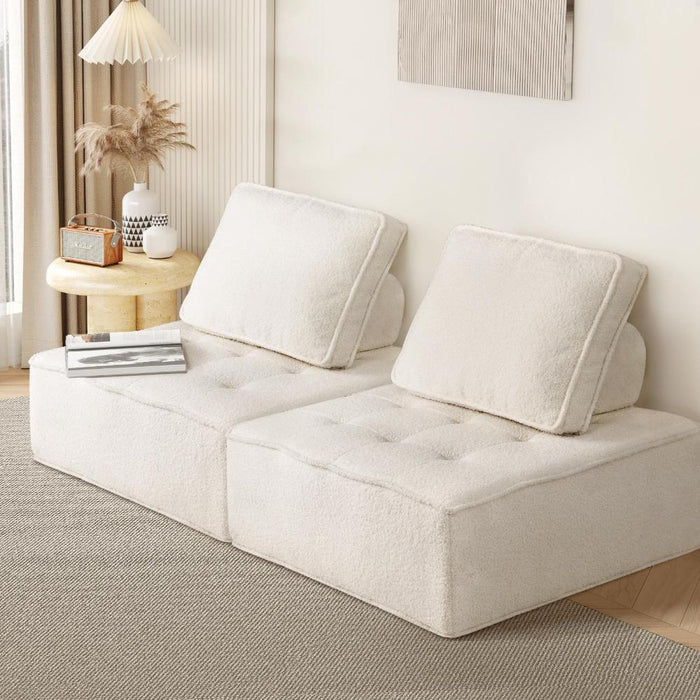 Natuzzo Ultra Verstaile Modualar Sofa Lounge System | Adjustable Armless Fabirc Boucle Sofa Set | 2 Finishes