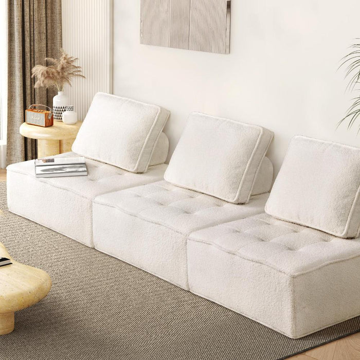 Natuzzo Ultra Verstaile Modualar Sofa Lounge System | Adjustable Armless Fabirc Boucle Sofa Set | 2 Finishes