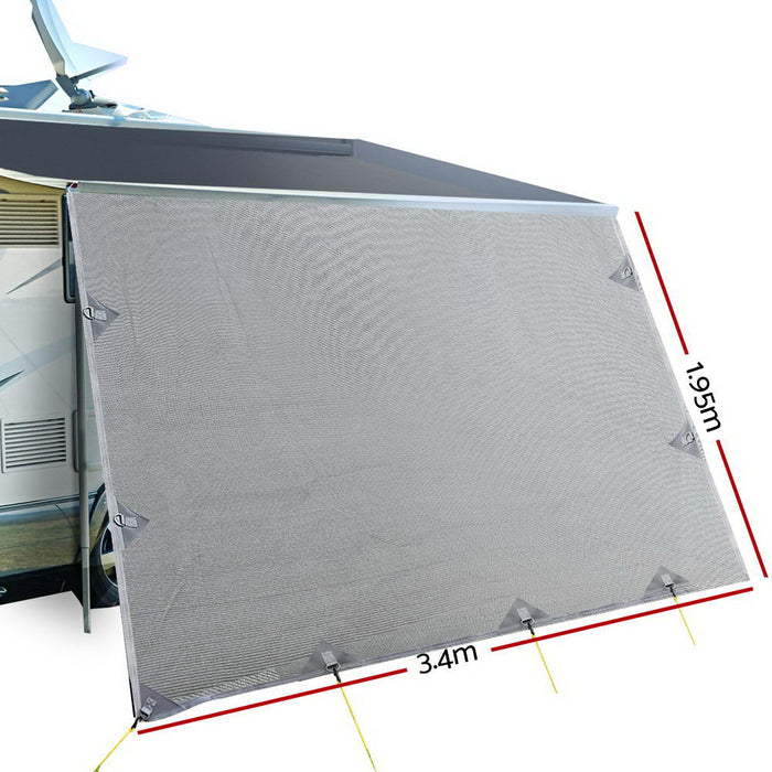 3.4M Roll Out Awning | Caravan Privacy Screen Sun Shade Protection - Grey