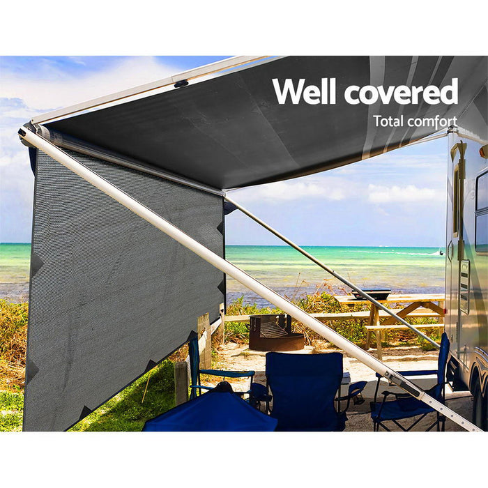3.7M Roll Out Awning | Caravan Privacy Screen Sun Shade Protection - Grey