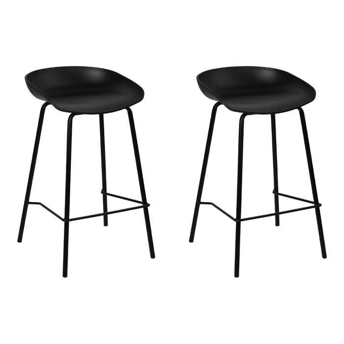 Set of 2 Slimline Modern 67cm Metal Barstools in Black