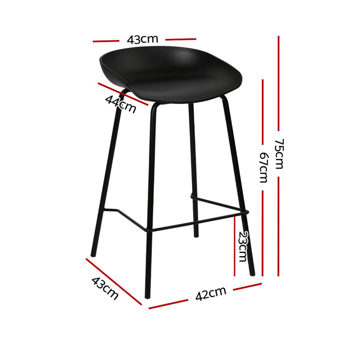 Set of 2 Slimline Modern 67cm Metal Barstools in Black