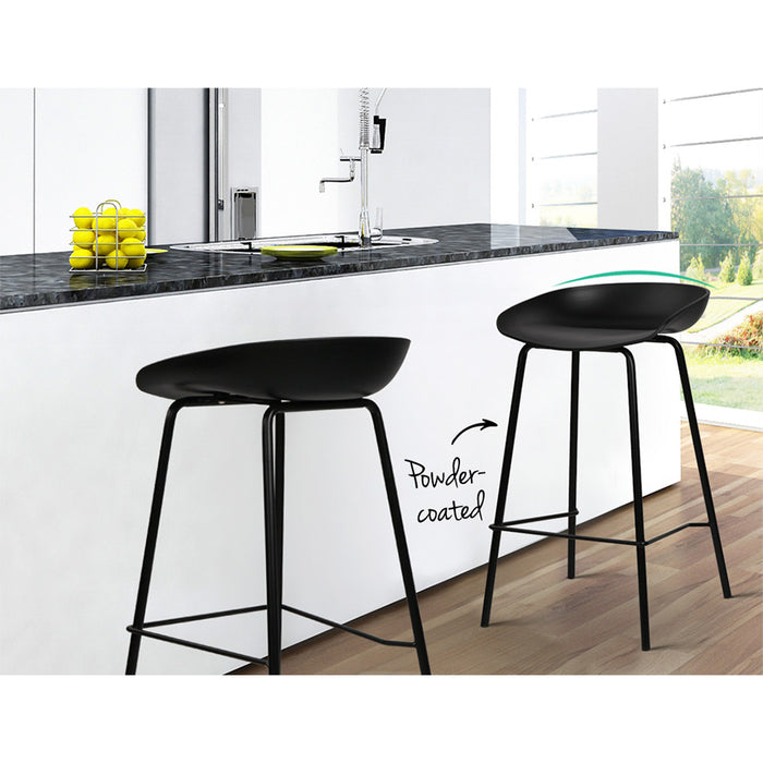 Set of 2 Slimline Modern 67cm Metal Barstools in Black