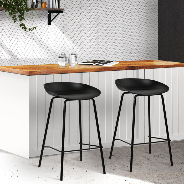 Set of 2 Slimline Modern 67cm Metal Barstools in Black