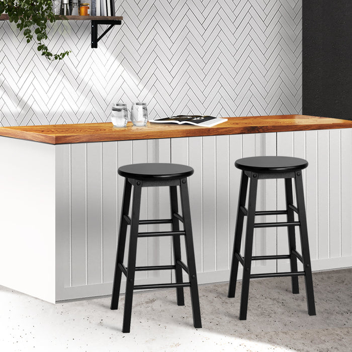 Set of 2 Giani Deluxe Backless  Beech Wood Barstools in Black