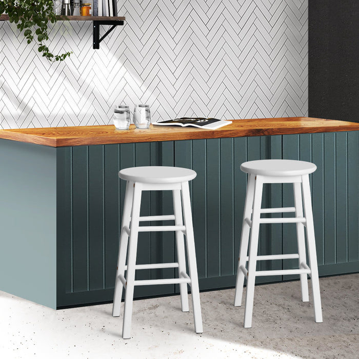 Set of 2 Giani Deluxe Backless  Beech Wood Barstools in White