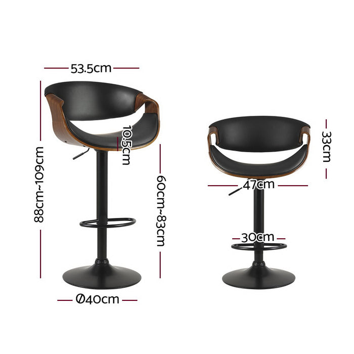 Premium Retro Curved Swivel 60cm-83cm Kitchen Gas Lift Barstool - Black