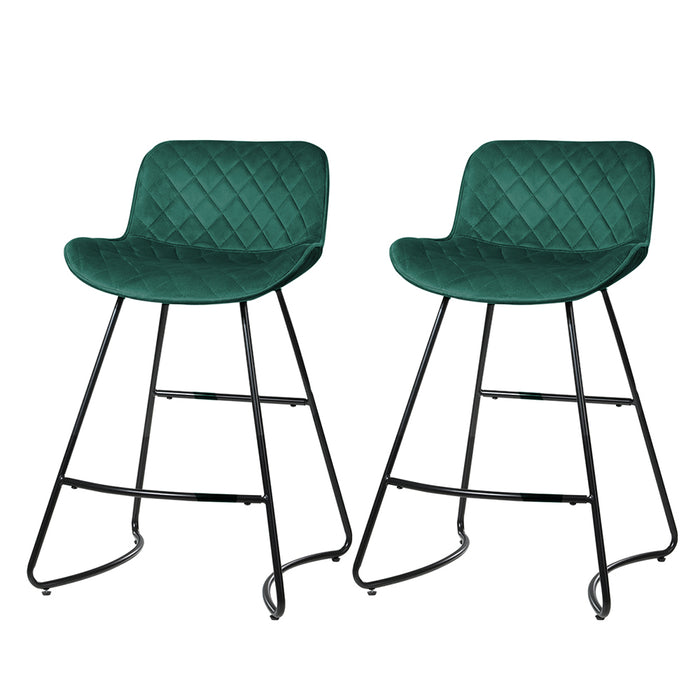 Set of 2 Ultimate Velvet Metal 65cm Padded Barstools in Green