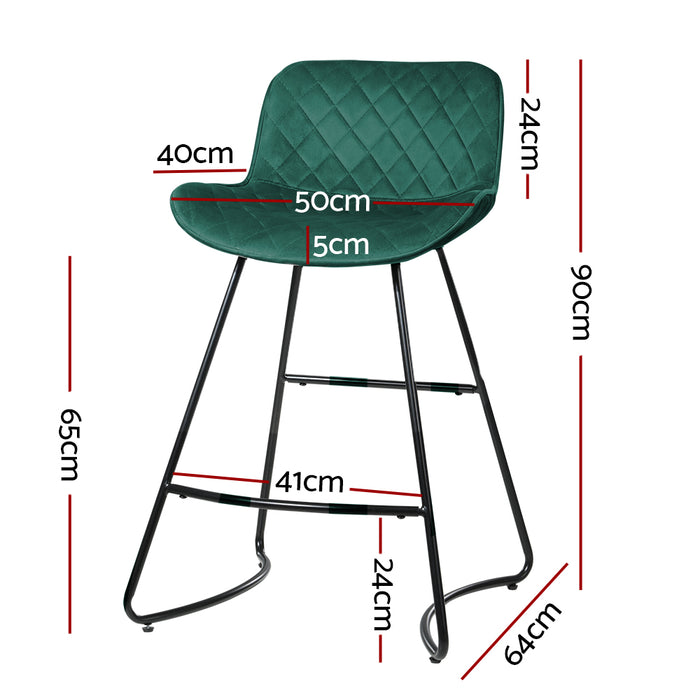 Set of 2 Ultimate Velvet Metal 65cm Padded Barstools in Green