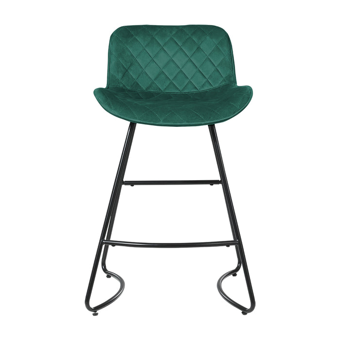 Set of 2 Ultimate Velvet Metal 65cm Padded Barstools in Green