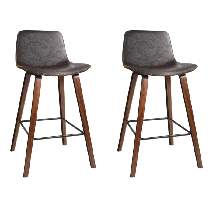 Set of 2 Premium Borgia 88cm Footrest Barstools in Wood and Brown