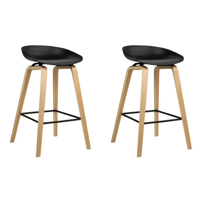 Set of 2 Julia Wooden Square Footrest Bar Stools in Wood and  Black