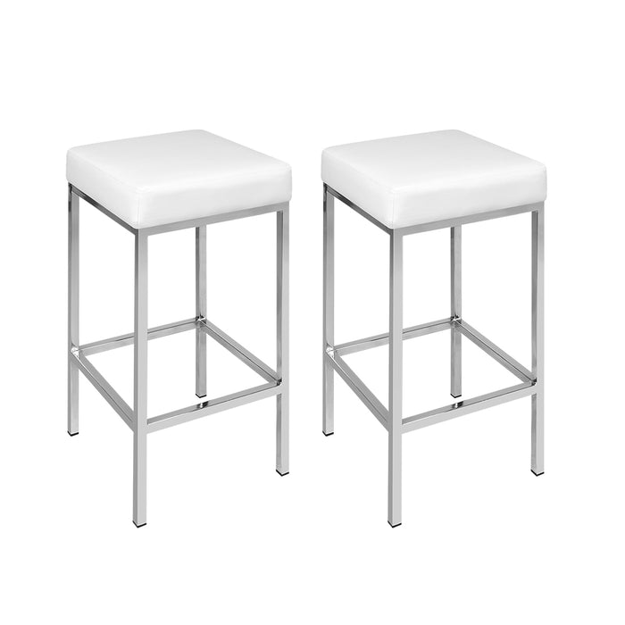 Set of 2 Squareset Modern 69cm PU Leather Barstools in White and Chrome