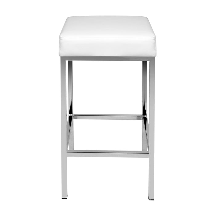 Set of 2 Squareset Modern 69cm PU Leather Barstools in White and Chrome