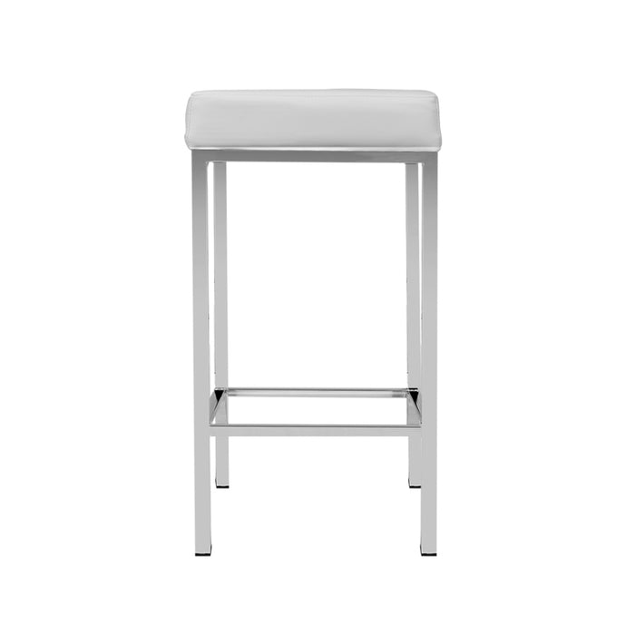 Set of 2 Squareset Modern 69cm PU Leather Barstools in White and Chrome