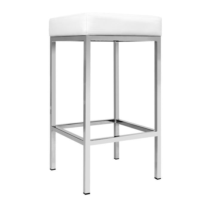 Set of 2 Squareset Modern 69cm PU Leather Barstools in White and Chrome