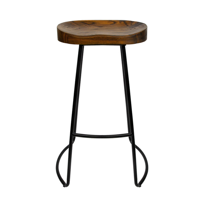 Set of 2 Premium Retro Elm Wood 65cm Barstools in Black and Dark Natural