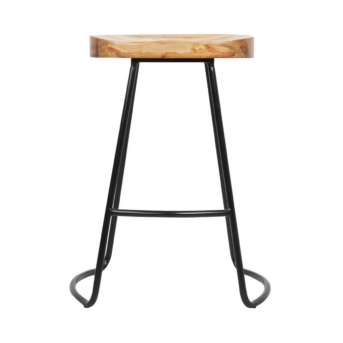 Set of 2 Premium Retro Elm Wood 65cm Barstools in Black and Light Natural