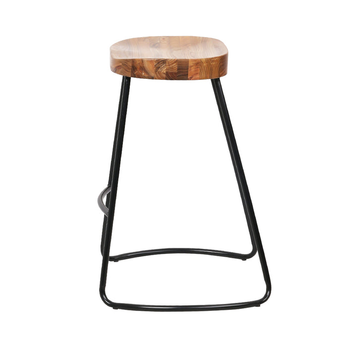 Set of 2 Premium Retro Elm Wood 65cm Barstools in Black and Light Natural